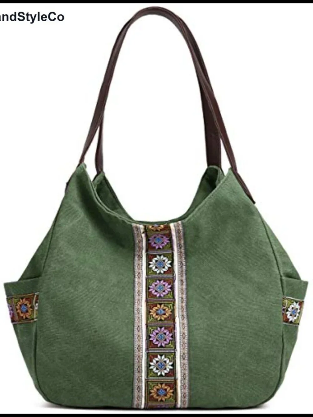 Canvas Hobo Purse Multi Pocket Tote Shoulder Bag Embroidery Ethnic